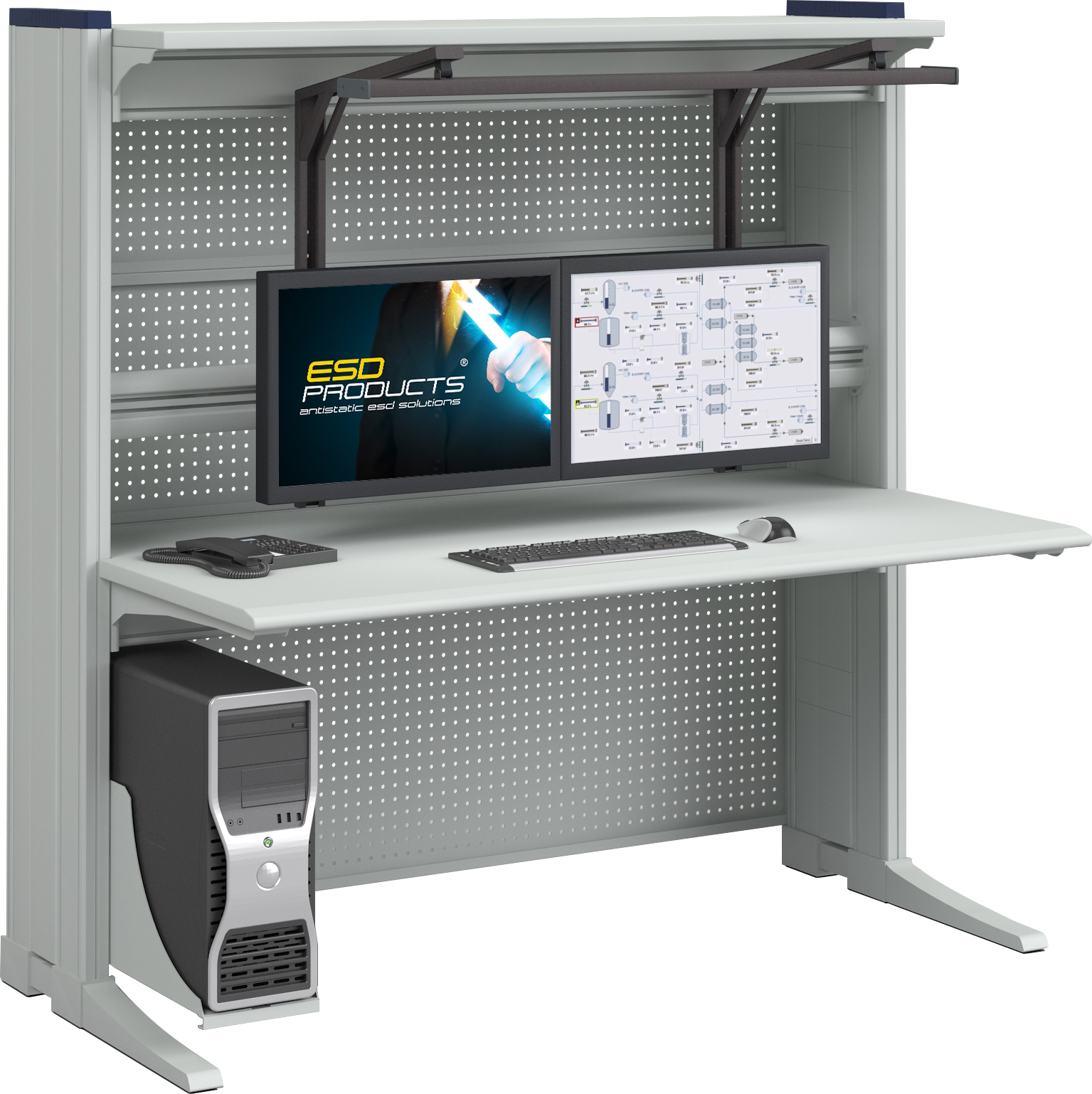 2-Level ESD Workstation AES Oscar Carla Configuration 1800 x 900 mm Knurr Vertiv Workstations Elicon Consoles